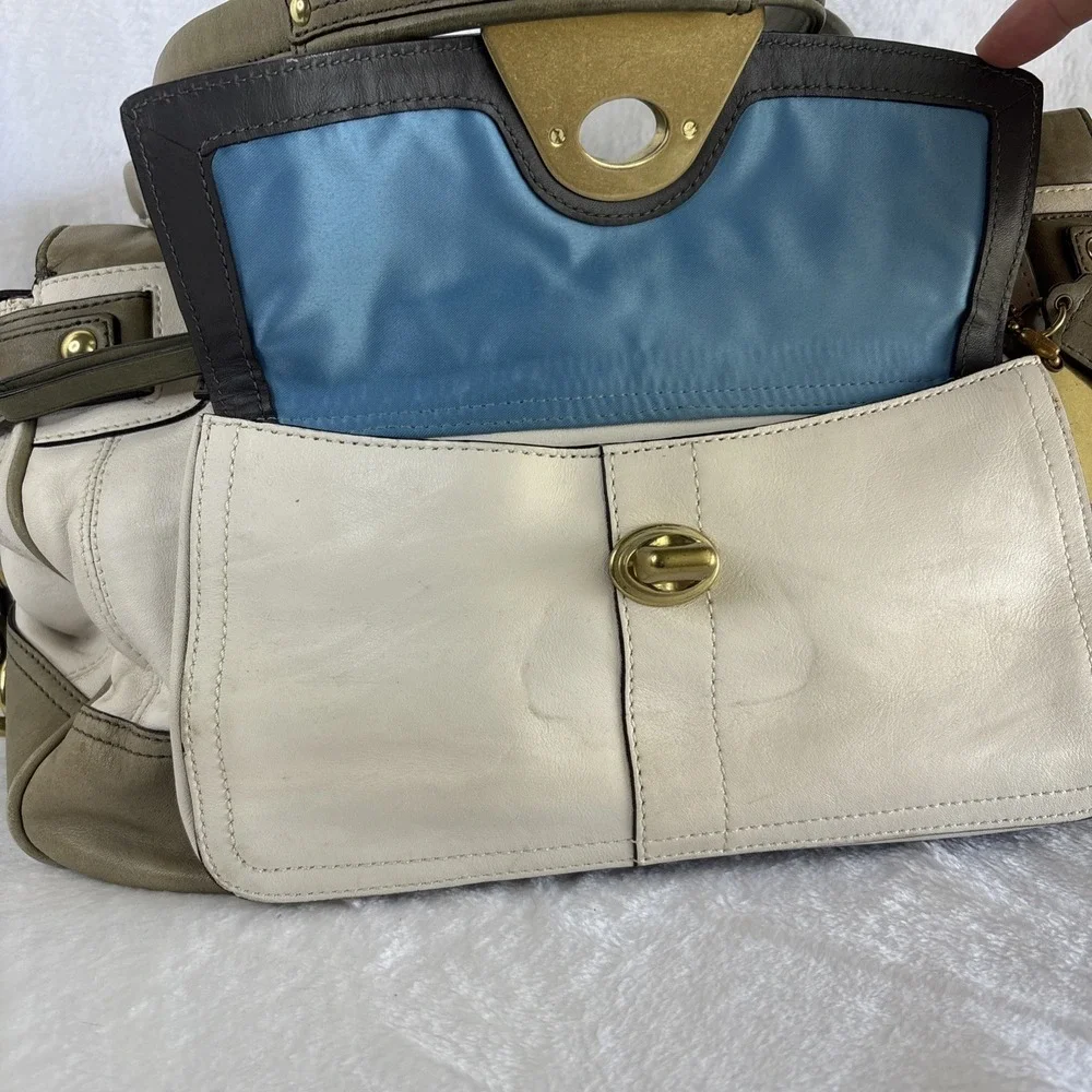 COACH Legacy Army Green White Leather penelope spectator bag 13165